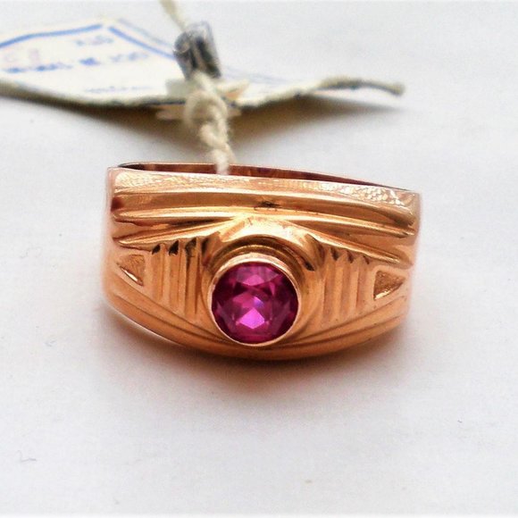 NEW OLD STOCK NWT Russian USSR Solid 14K 585 Rose Pink Gold Pink Tourmaline RING - Picture 2 of 11